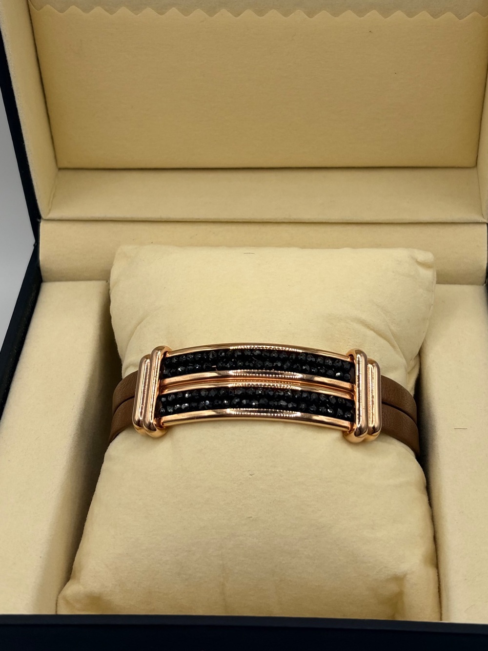 Bronze Milor Italy Leather Bracelet with Black Crystal Accents - Picture 2 of 10
